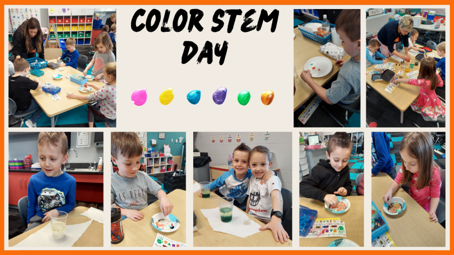 Color STEM Day collage with students painting